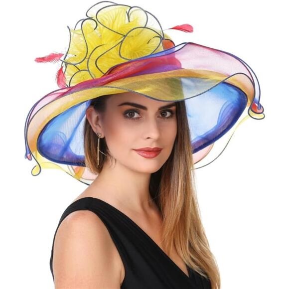 Women's Organza Church Kentucky Hat 4571-yellow Blue